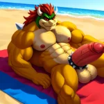 Bowser Laying On The Beach Yellow Skin Laying On A Towel Nude Beach Big Balls Big Penis Nipples Veins Muscles, 321137041