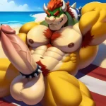 Bowser Laying On The Beach Yellow Skin Laying On A Towel Nude Beach Big Balls Big Penis Nipples Veins Muscles, 3266925831