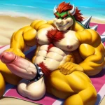 Bowser Laying On The Beach Yellow Skin Laying On A Towel Nude Beach Big Balls Big Penis Nipples Veins Muscles, 3460568022