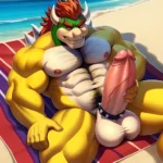Bowser Laying On The Beach Yellow Skin Laying On A Towel Nude Beach Big Balls Big Penis Nipples Veins Muscles, 4005780150