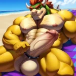 Bowser Laying On The Beach Yellow Skin Laying On A Towel Nude Beach Big Balls Big Penis Nipples Veins Muscles, 532698874