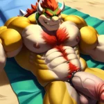 Bowser Laying On The Beach Yellow Skin Laying On A Towel Nude Beach Big Balls Big Penis Nipples Veins Muscles, 711146019