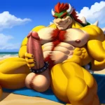 Bowser Laying On The Beach Yellow Skin Laying On A Towel Nude Beach Big Balls Big Penis Nipples Veins Muscles, 82380868