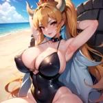 Masterpiece Best Quality Detailed 1 Girl Bowsette Large Breasts No Clothes Nipple Beach Looking At Viewer Beautiful Red Eyes Swe, 3245508822