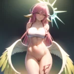 Naked Pussy Jibril Absurdres Long Hair Pink Hair Halo Large Breasts Tattoo Cleavage 1girl Sideboob Blush 1 1 Highres Detail, 4137024922