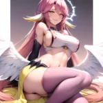 Ngnl Jibril Jibril Anime Absurdres Long Hair Pink Hair Halo Large Breasts Symbol Shaped Pupils Tattoo Cleavage Low Wings Gloves, 1007576255