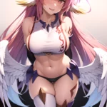 Ngnl Jibril Jibril Anime Absurdres Long Hair Pink Hair Halo Large Breasts Symbol Shaped Pupils Tattoo Cleavage Low Wings Gloves, 3372535324