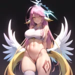 Ngnl Jibril Jibril Anime Absurdres Long Hair Pink Hair Halo Large Breasts Symbol Shaped Pupils Tattoo Cleavage Naked Sideboob Mi, 2956532958