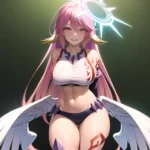 Ngnl Jibril Jibril Anime Absurdres Long Hair Pink Hair Halo Large Breasts Symbol Shaped Pupils Tattoo Cleavage Sideboob Midriff, 2191287988