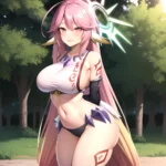 Ngnl Jibril Jibril Anime Absurdres Long Hair Pink Hair Halo Large Breasts Symbol Shaped Pupils Tattoo Cleavage Sideboob Midriff, 3140894088