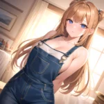 Sexy Overalls Half Naked One Shoulder Side Down Exposing One Breast Absurdres Blush 1 1 Highres Detail Masterpiece Best Quality, 1691245294