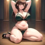 Smiling Open Mouth Sexy Naughty Green Eyes Lingerie Big Ass Very Thick Obese 1 4 Sitting Down Absurdres Blush 1, 1053455789