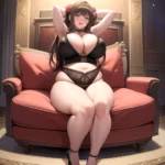 Smiling Open Mouth Sexy Naughty Green Eyes Lingerie Big Ass Very Thick Obese 1 4 Sitting Down Absurdres Blush 1, 1342858087