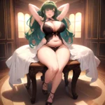 Smiling Open Mouth Sexy Naughty Green Eyes Lingerie Big Ass Very Thick Obese 1 4 Sitting Down Absurdres Blush 1, 1829834896