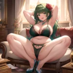 Smiling Open Mouth Sexy Naughty Green Eyes Lingerie Big Ass Very Thick Obese 1 4 Sitting Down Absurdres Blush 1, 1927340069
