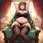 Smiling Open Mouth Sexy Naughty Green Eyes Lingerie Big Ass Very Thick Obese 1 4 Sitting Down Absurdres Blush 1, 2278944474