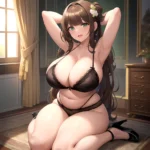 Smiling Open Mouth Sexy Naughty Green Eyes Lingerie Big Ass Very Thick Obese 1 4 Sitting Down Absurdres Blush 1, 2323734805