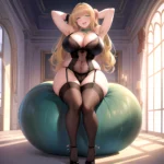 Smiling Open Mouth Sexy Naughty Green Eyes Lingerie Big Ass Very Thick Obese 1 4 Sitting Down Absurdres Blush 1, 2460377453
