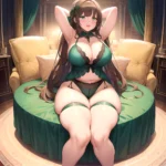 Smiling Open Mouth Sexy Naughty Green Eyes Lingerie Big Ass Very Thick Obese 1 4 Sitting Down Absurdres Blush 1, 2713402521