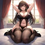 Smiling Open Mouth Sexy Naughty Green Eyes Lingerie Big Ass Very Thick Obese 1 4 Sitting Down Absurdres Blush 1, 3244803653