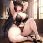 Smiling Open Mouth Sexy Naughty Green Eyes Lingerie Big Ass Very Thick Obese 1 4 Sitting Down Absurdres Blush 1, 3559771101
