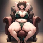 Smiling Open Mouth Sexy Naughty Green Eyes Lingerie Big Ass Very Thick Obese 1 4 Sitting Down Absurdres Blush 1, 3640525979