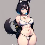 Solo 1girl Abs Animal Ears Aria Crystalplanet00 Bbc Chan Biting Black Hair Black Sclera Blue Eyes Breasts Colored Sclera Cropped, 1075911267