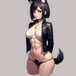 Solo 1girl Abs Animal Ears Aria Crystalplanet00 Bbc Chan Biting Black Hair Black Sclera Blue Eyes Breasts Colored Sclera Cropped, 1127265029