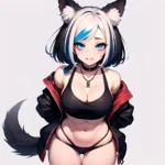 Solo 1girl Abs Animal Ears Aria Crystalplanet00 Bbc Chan Biting Black Hair Black Sclera Blue Eyes Breasts Colored Sclera Cropped, 1826256117