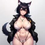Solo 1girl Abs Animal Ears Aria Crystalplanet00 Bbc Chan Biting Black Hair Black Sclera Blue Eyes Breasts Colored Sclera Cropped, 2445069998
