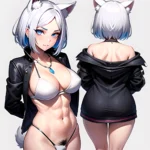 Solo 1girl Abs Animal Ears Aria Crystalplanet00 Bbc Chan Biting Black Hair Black Sclera Blue Eyes Breasts Colored Sclera Cropped, 2560229445
