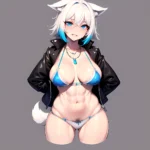 Solo 1girl Abs Animal Ears Aria Crystalplanet00 Bbc Chan Biting Black Hair Black Sclera Blue Eyes Breasts Colored Sclera Cropped, 2771988812