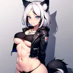 Solo 1girl Abs Animal Ears Aria Crystalplanet00 Bbc Chan Biting Black Hair Black Sclera Blue Eyes Breasts Colored Sclera Cropped, 2801830107