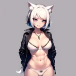 Solo 1girl Abs Animal Ears Aria Crystalplanet00 Bbc Chan Biting Black Hair Black Sclera Blue Eyes Breasts Colored Sclera Cropped, 289953914