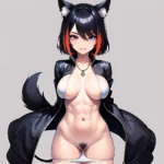 Solo 1girl Abs Animal Ears Aria Crystalplanet00 Bbc Chan Biting Black Hair Black Sclera Blue Eyes Breasts Colored Sclera Cropped, 2951843588