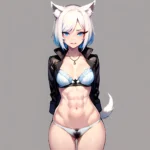 Solo 1girl Abs Animal Ears Aria Crystalplanet00 Bbc Chan Biting Black Hair Black Sclera Blue Eyes Breasts Colored Sclera Cropped, 2972242436