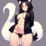 Solo 1girl Abs Animal Ears Aria Crystalplanet00 Bbc Chan Biting Black Hair Black Sclera Blue Eyes Breasts Colored Sclera Cropped, 3079200135