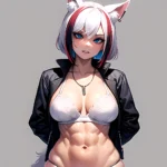 Solo 1girl Abs Animal Ears Aria Crystalplanet00 Bbc Chan Biting Black Hair Black Sclera Blue Eyes Breasts Colored Sclera Cropped, 3202170359