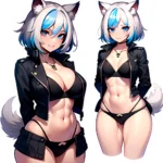Solo 1girl Abs Animal Ears Aria Crystalplanet00 Bbc Chan Biting Black Hair Black Sclera Blue Eyes Breasts Colored Sclera Cropped, 322086733