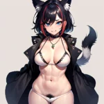 Solo 1girl Abs Animal Ears Aria Crystalplanet00 Bbc Chan Biting Black Hair Black Sclera Blue Eyes Breasts Colored Sclera Cropped, 3596346079