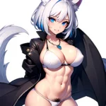 Solo 1girl Abs Animal Ears Aria Crystalplanet00 Bbc Chan Biting Black Hair Black Sclera Blue Eyes Breasts Colored Sclera Cropped, 3942657909