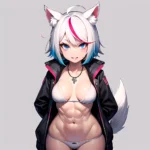 Solo 1girl Abs Animal Ears Aria Crystalplanet00 Bbc Chan Biting Black Hair Black Sclera Blue Eyes Breasts Colored Sclera Cropped, 495851287