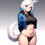 Solo 1girl Abs Animal Ears Aria Crystalplanet00 Bbc Chan Biting Black Hair Black Sclera Blue Eyes Breasts Colored Sclera Cropped, 55975267