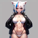 Solo 1girl Abs Animal Ears Aria Crystalplanet00 Bbc Chan Biting Black Hair Black Sclera Blue Eyes Breasts Colored Sclera Cropped, 750606225