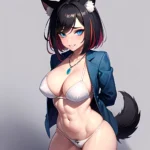 Solo 1girl Abs Animal Ears Aria Crystalplanet00 Bbc Chan Biting Black Hair Black Sclera Blue Eyes Breasts Colored Sclera Cropped, 909086027