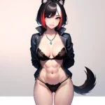 Solo 1girl Abs Animal Ears Aria Crystalplanet00 Bbc Chan Biting Black Hair Black Sclera Blue Eyes Breasts Colored Sclera Cropped, 981130007
