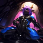 Solo Male Anthro Dragon Kemono Equine Penis Goo Transformation Black Slime Gooey Corruption Purple Glowing Liquid Glowing Penis, 2650065536