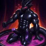 Solo Male Anthro Dragon Kemono Equine Penis Goo Transformation Black Slime Gooey Corruption Purple Glowing Liquid Glowing Penis, 4003707705