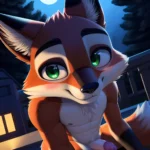 Solo Male Fox Anthro Zootopia Style Detailed Background Furry Slim Smiling Balls Sheath Soft Shading Nighttime Green Eyes 4k Hi, 702045278