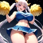 1girl Absurdres Blue Skirt Bluefrok Breasts Cheerleader Dragon Girl Dragon Horns Highres Holding Holding Pom Poms Horns Huge Bre, 3917475886